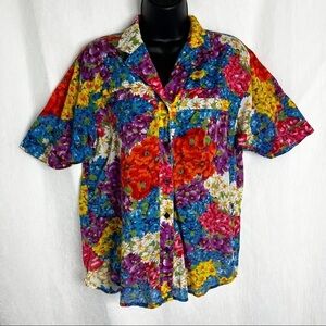 VINTAGE Floral Semi Sheer Collared Blouse | No Size Tag